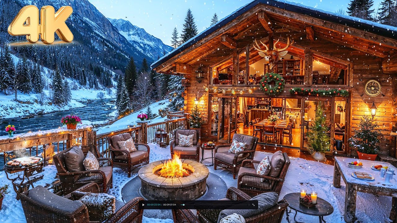 FOCUSING Work, Study or Relax with Cozy Christmas Cabin Jazz and Fireplace Ambience 🔥❄️