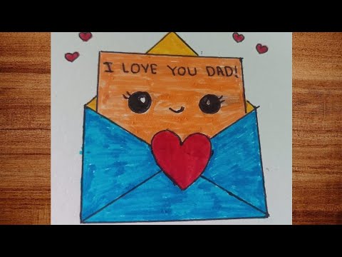 How to Draw a Cute Father's Day Envelope with Letter Easy for Kids ...