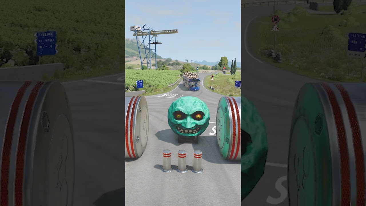 Long Colourful Capsule Buses vs Hydraulic Crush - BeamNG.drive