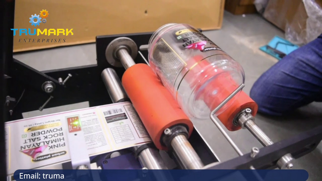 Semi Auto Sticker Labeling Machine- For Transparent Labels for pet jars - YouTube
