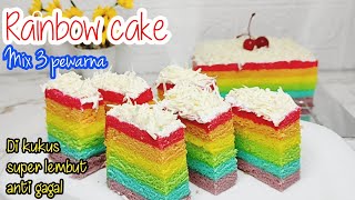 Rainbow cake kukus super lembut dan enak | bolu pelangi 6 telur