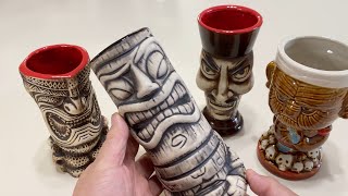 Winish Tiki Mugs Set of 4, Large Ceramic Tiki Glasses for Cocktails, Cute Exotic Cocktail Glasses