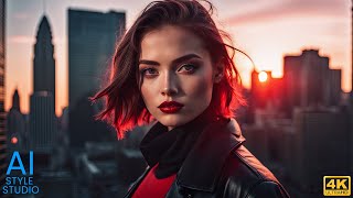 4K AI Art Lookbook Video of AI Girl | City Skyline Shadow's Hide Her True Self