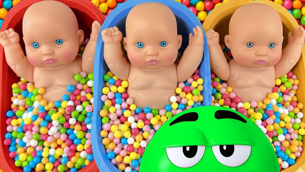 4 Minutes Satisfying with Full of 3 Rainbow BathTubs Candy with M&M's & Magic Slime Cutting Video 1