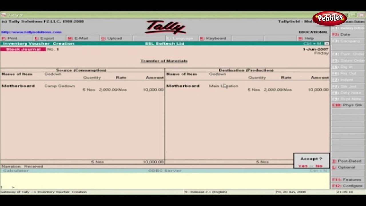 Learn Tally In English Inventory Voucher Creation Screen Tally Erp 