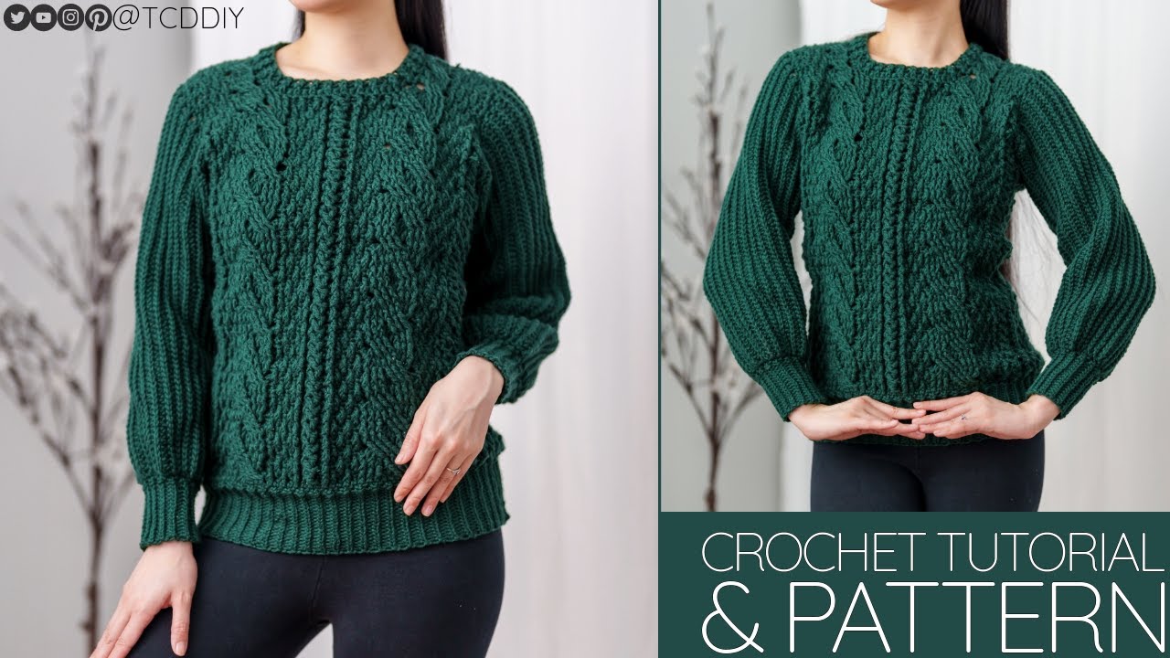 How to Crochet Cable Stitch Crew Neck Sweater  Pattern  Tutorial DIY