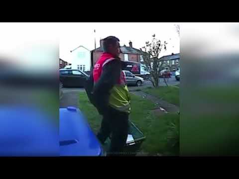 Revolting moment Tesco delivery man vigorously scratches his backside  while handling food order