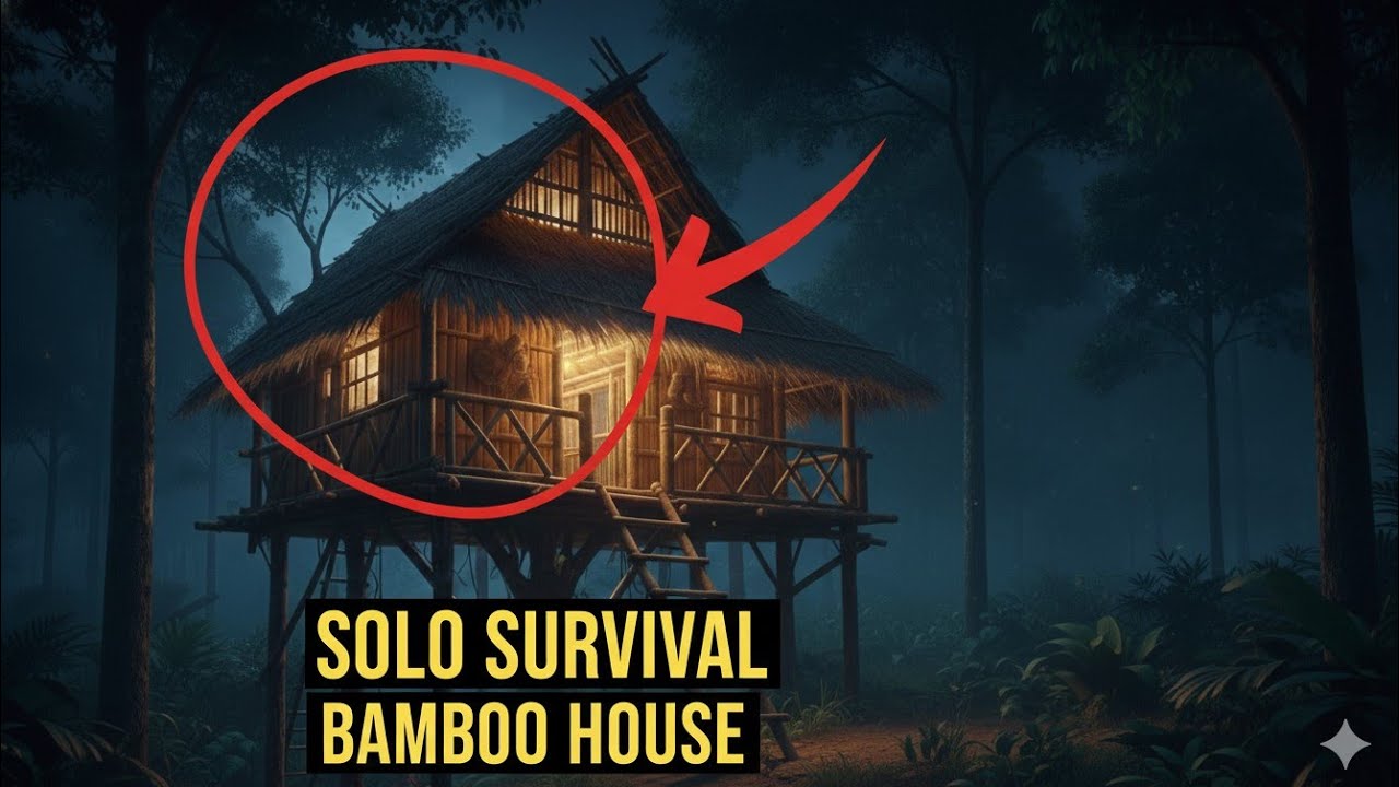 Solo Survival: Building a Secret Bamboo Tree House in the Jungle 🌙