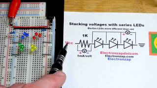 Voltages of series LEDs plus current and color variation effects electronics demonstration