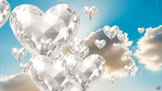 White Crystal Heart Shaped Balloon Background in Cloudy Sky - Motion Graphic, Balloons Flying