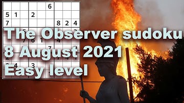 Sudoku solution – The Observer sudoku 8 August 2021 Easy level