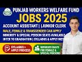 Punjab Workers Welfare Fund Jobs 2025 | Account AssistantJunior Clerk | Male FemaleTransgender Apply