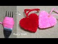 Easy Pom Pom Heart Making Idea with Fork - Amazing Valentine's Day Crafts - How to Make Yarn Heart