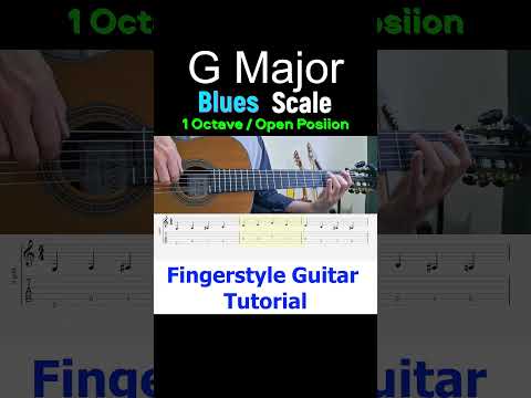 G Major Blues Scale 1 Octave Open Fingerstyle Guitar Tutorial TABS Sheet Music