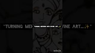 “From blank paper to beautiful Radha Krishna portrait 🦚✨How did it turn out? 💬🤎#mehendiartist #radha