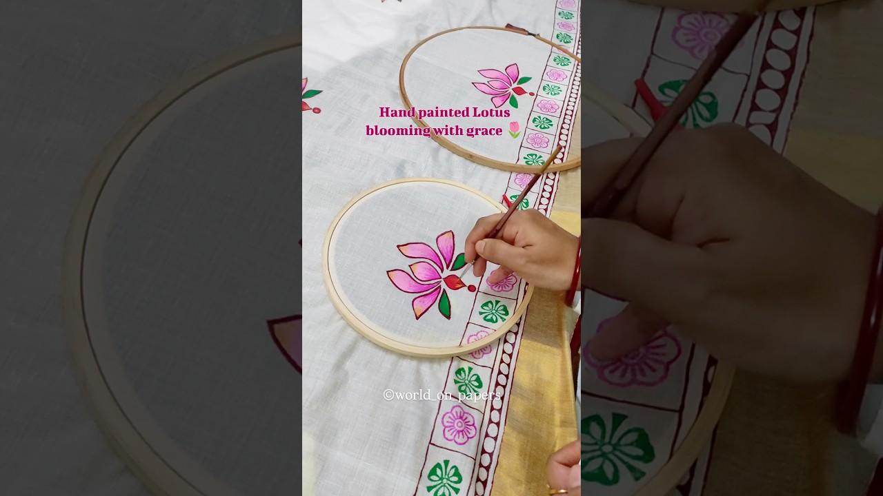 Hand-Painting a Lotus on Saree | Traditional Indian Art in Progress 🎨🌸