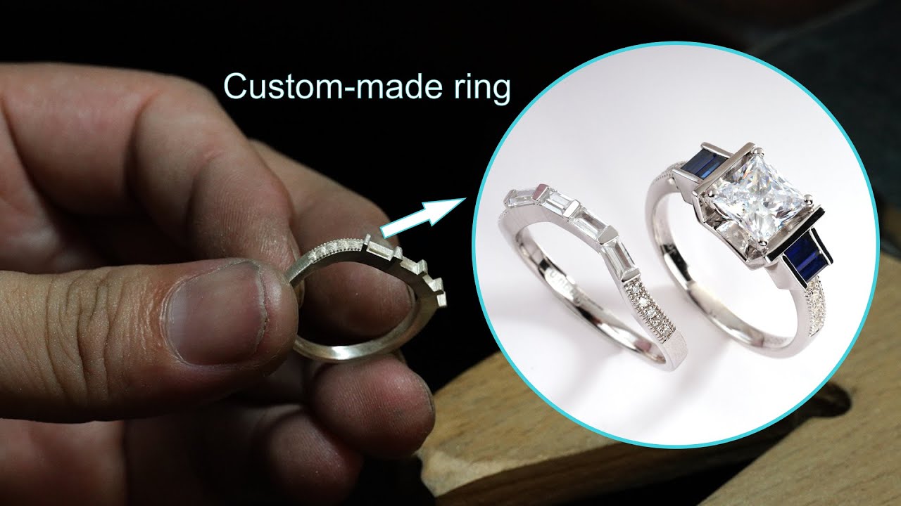 Customized CZ and Sapphire Ring Set