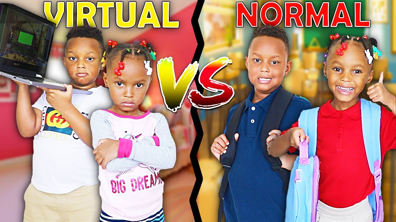 VIRTUAL SCHOOL vs NORMAL SCHOOL MORNING ROUTINE! (SIS VS BRO) THE