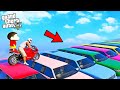 SHINCHAN 😂 FRANKLIN TRIED , THE IMPOSSIBLE COLORFUL CAR 🚗 BIKE PARKOUR CHALLENGE  IN GTAV- IN TELUGU