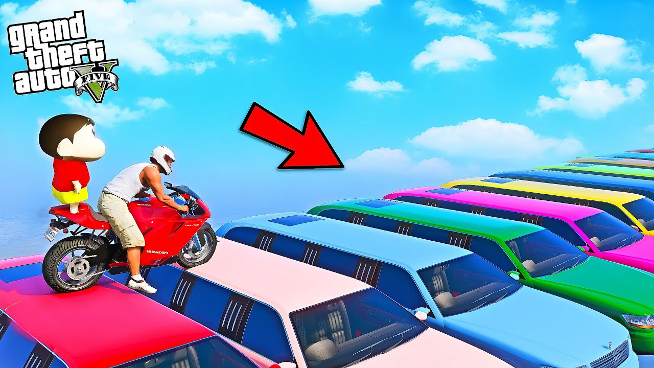 SHINCHAN 😂 FRANKLIN TRIED , THE IMPOSSIBLE COLORFUL CAR 🚗 BIKE PARKOUR CHALLENGE  IN GTAV- IN TELUGU