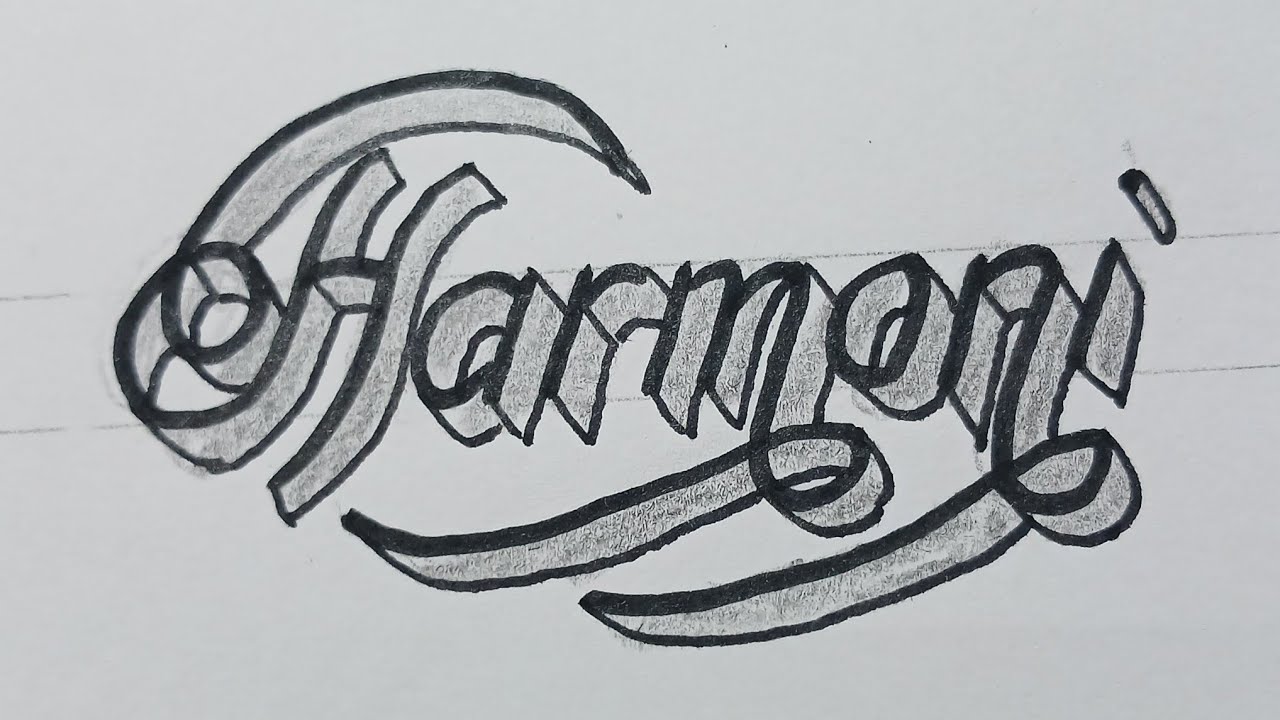 How To Draw 3d Calligraphy Name For Beginners Easy / Drawing Art On Paper Step By Step 92