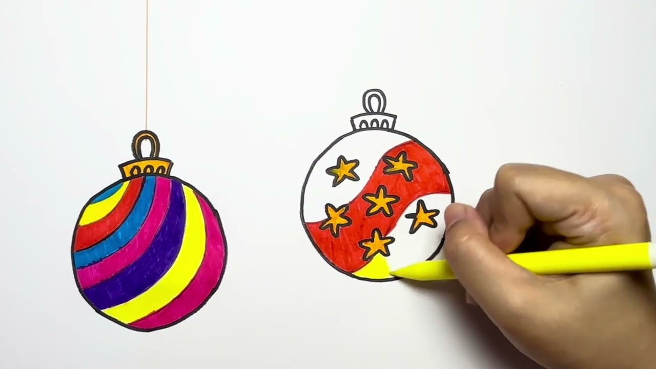 Draw Christmas tree decorations. Super easy draw and color with sketch.