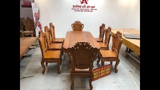 Bàn ăn chữ nhật cua góc 8 ghế louis hoa lá tây gỗ gõ đỏ (chị Huyền - Gia Lâm, HN) LH: 0813.882.688