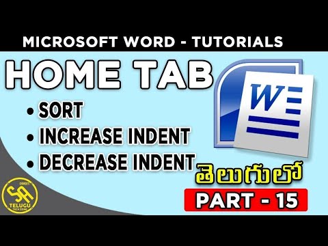 MS WORD Tutorials in Telugu Part 15 ||Sort, Increase Indent, Decrease Indent in Home Tab