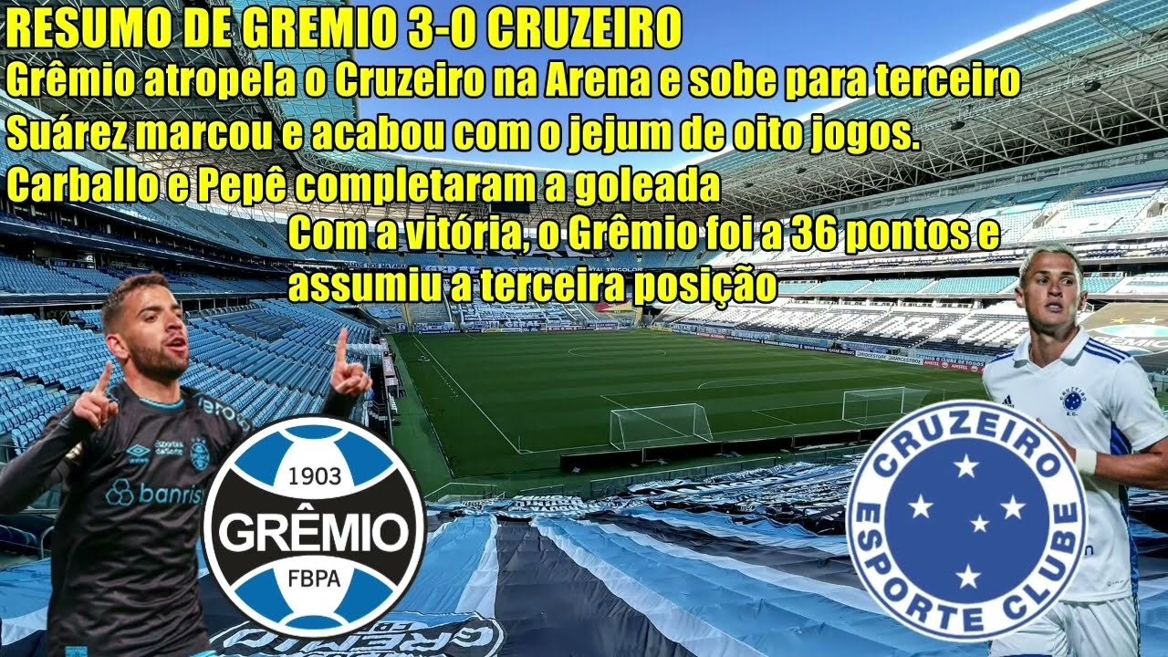 Veja os melhores momentos de Grêmio 3 x 0 Cruzeiro