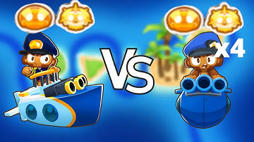 God Boosted sub commander vs. 4 triple guns (Bloons TD 6)