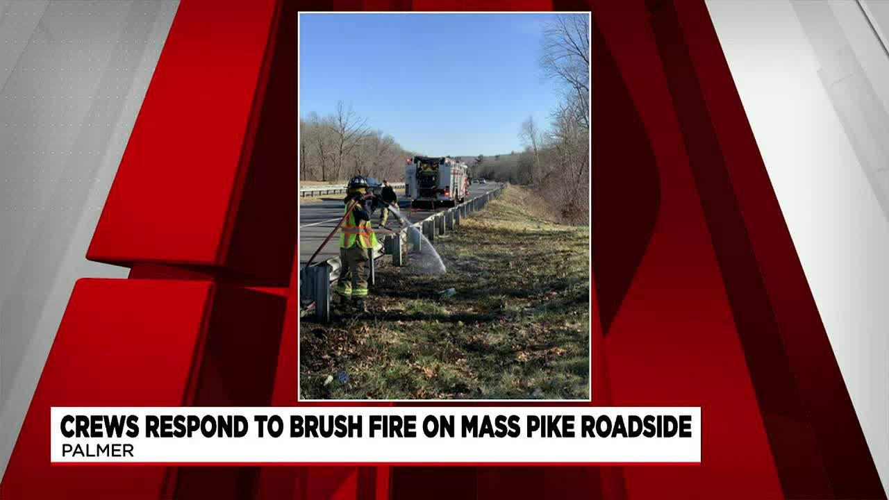 Palmer crews respond to brush fire on Mass. Pike roadside - YouTube