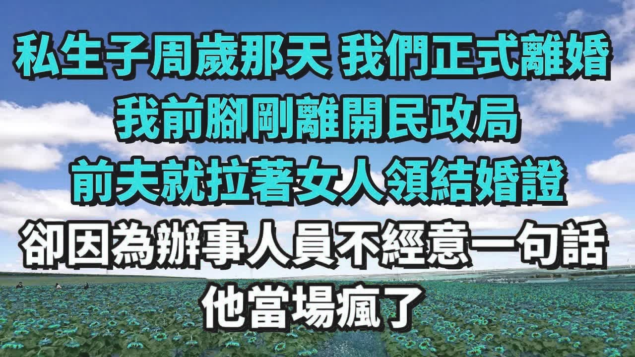 【完結】私生子周歲那天 我們正式離婚 ，我前腳剛離開民政局，前夫就拉著女人領結婚證，卻因為辦事人員不經意一句話，他當場瘋了｜伊人故事屋