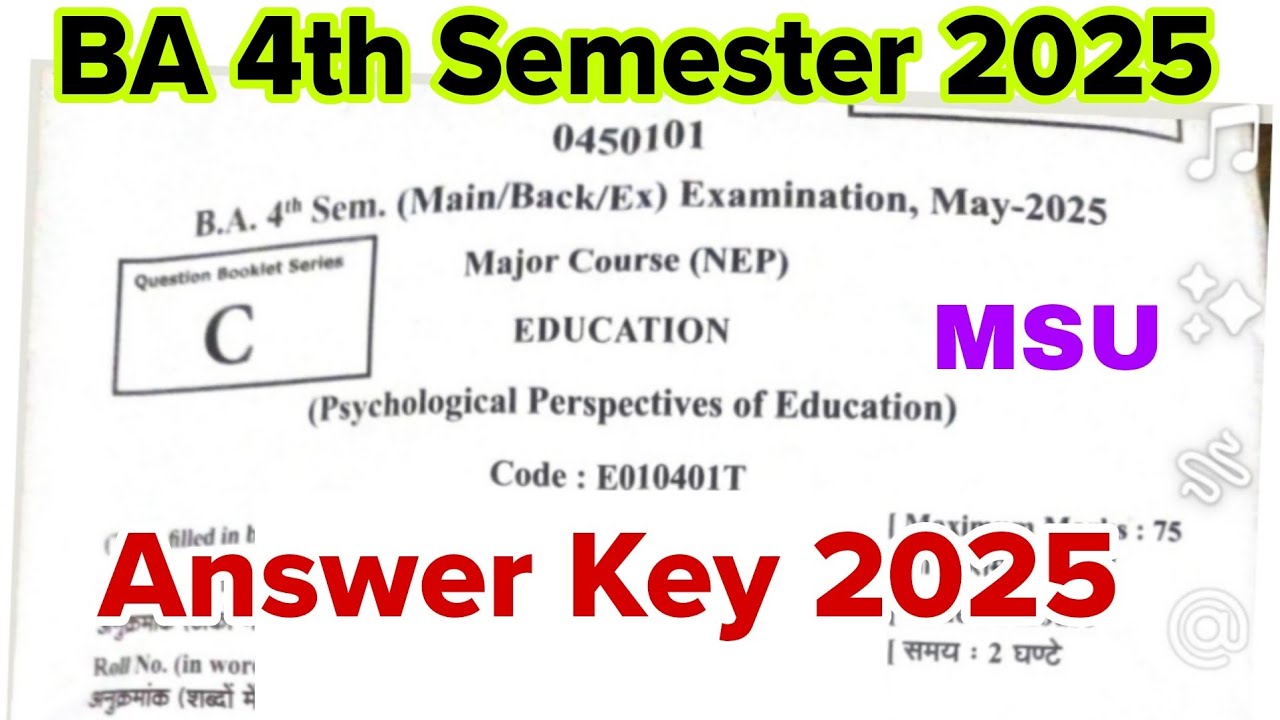 ba 4th semester education solved question paper 2025 | MSU answer key 2025 | education MCQ questions