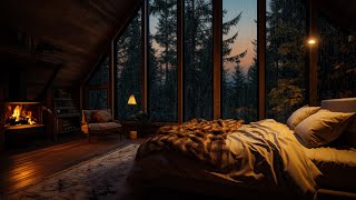 Goodbye Stress to Fall Asleep Fast with Heavy Rain And Thunder, Crackling Fire On Cozy Room - ASMR