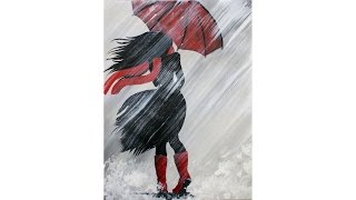A Girl Walking in the Rain Acrylic Painting on Canvas for Beginners | TheArtSherpa
