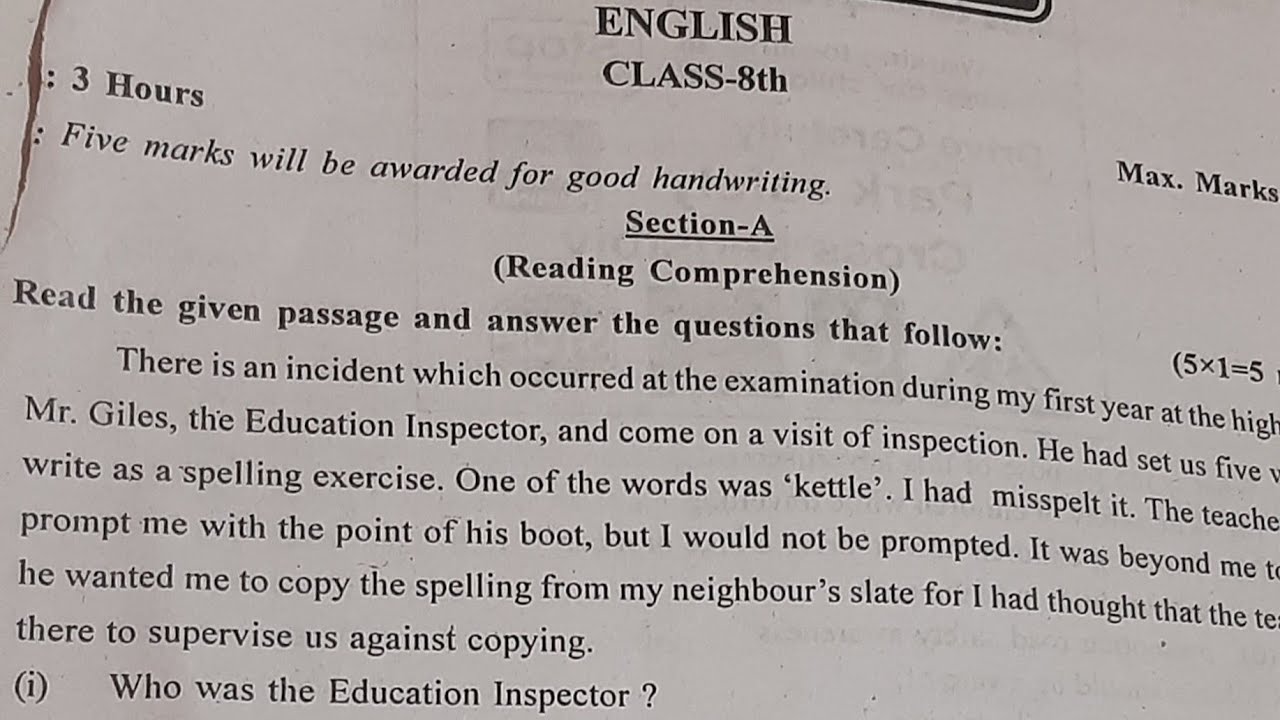 Pseb class 8 English final board paper full solved exam 2025 - 2026 