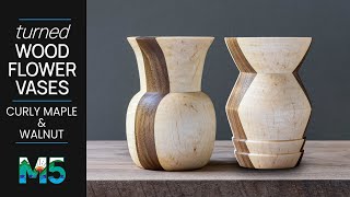 Curly Maple & Walnut Turned Flower Vases, 2 Vases - 1 Glue-Up #woodworking  #woodturning
