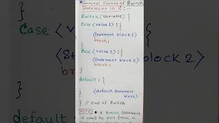General Syntax of Switch statement in C l Purpose of Switch statement #shorts #switch #cprogramming