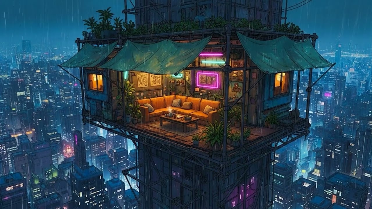 Lofi Ambient – Romantic  Rain in a Cyberpunk Apartment | Relaxing Beats for Sleep | 4K