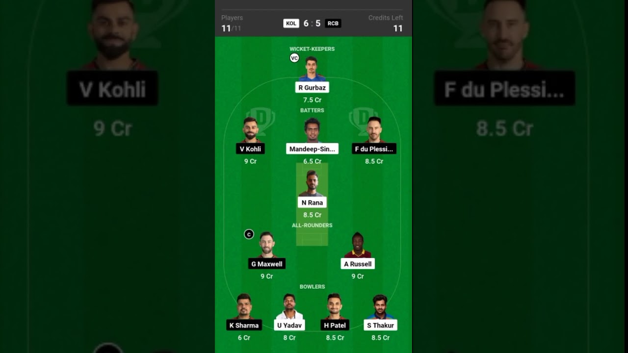 KKR vs RCB Dream11 Prediction 2023KR vs RCB Dream11 Team KOL vs RCBDream11 Prediction Today Match