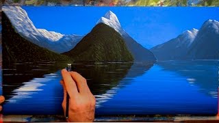 reflections water mountains painting acrylics