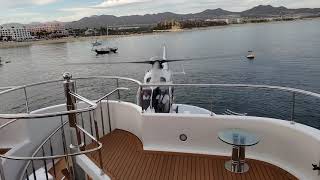 Private Yacht helicopter landing in Cabo San Lucas anchorage.