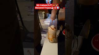 My trainee barista is making a delicious caramel frappe! ☕️🥤🍮 #barista #frappe #caramel#shorts