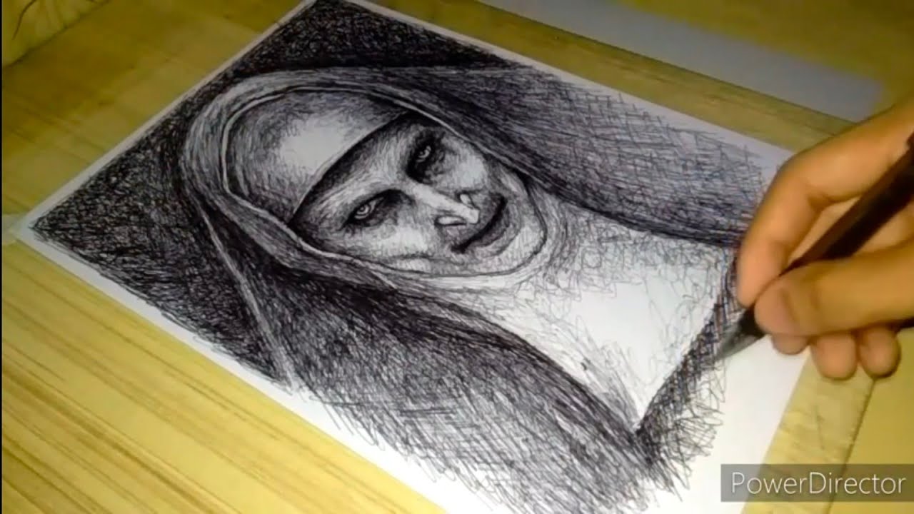 VALAK SCARY NUN BALLPOINT DRAWING (TIMELAPSE)