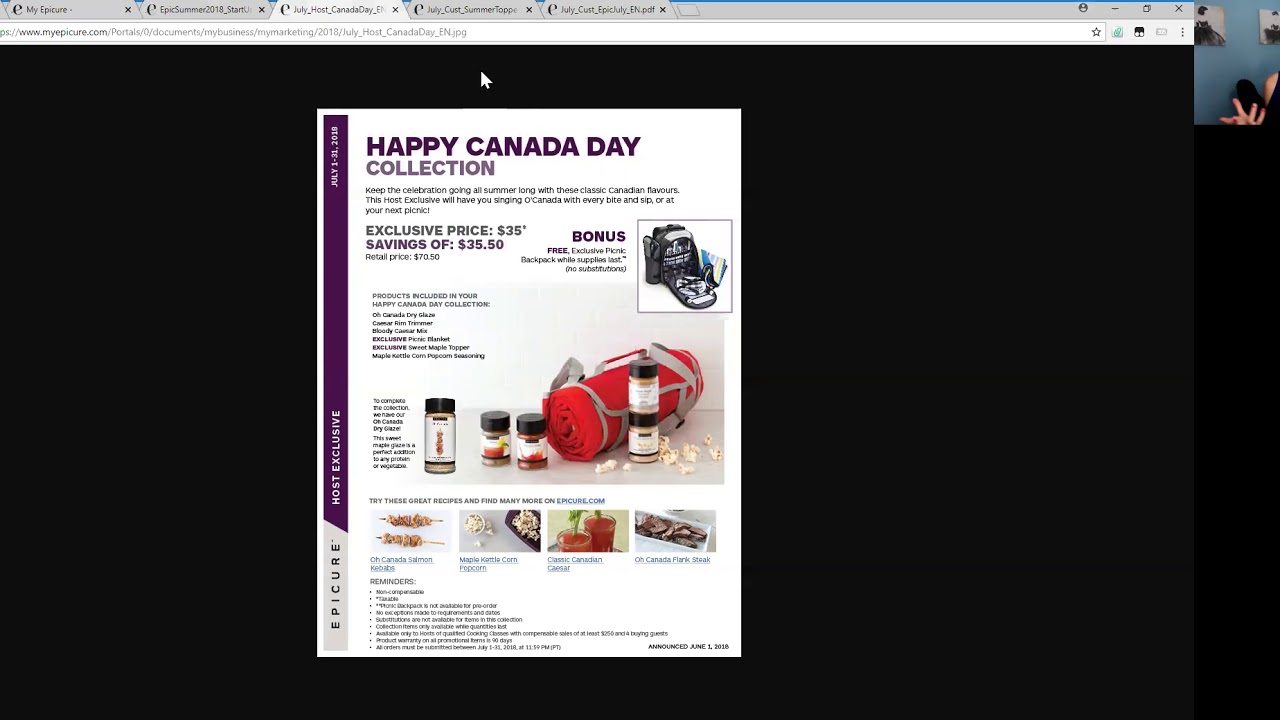 July 2018 Epicure Host and Customer Specials