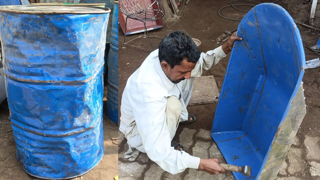 Трудолюбивый мужчина из HandiCap превращает пустую бочку из-под масла в тачку без использования к...