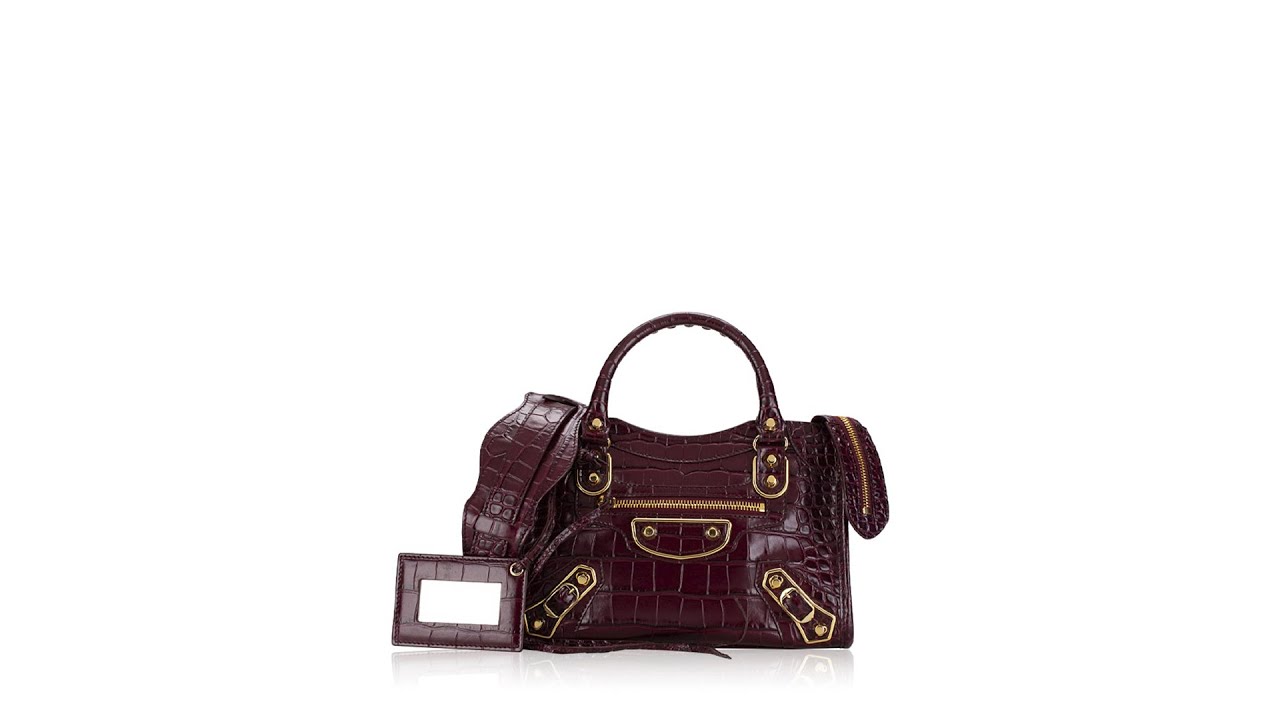 BALENCIAGA BB CROCO MINI BOSTON HAND BAG Balenciaga Croc Embossed 
