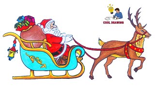 How to draw santa claus sleigh and reindeer | santa claus drawing | Drawing santa | Drawing for kids