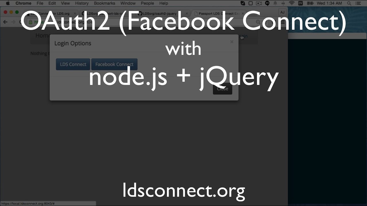 OAuth2 (Facebook Connect) Demo with node.js + jQuery - YouTube