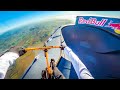 Riding a skatepark under a hot air balloon